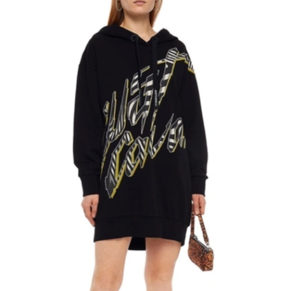 NWT Just Cavalli French Terry Cotton Hooded Sweatshirt Mini Dress